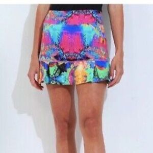 Donna Jo Colorful Abstract Print Tennis Skirt Large/2 Pleats Stretch UVB 50+